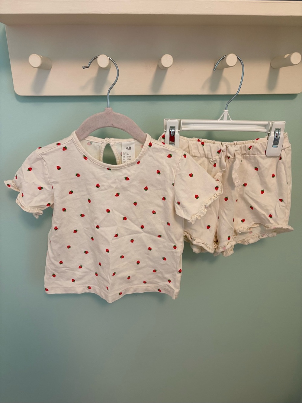 H&M Cream and Red Strawberry-Print Kids Matching Set